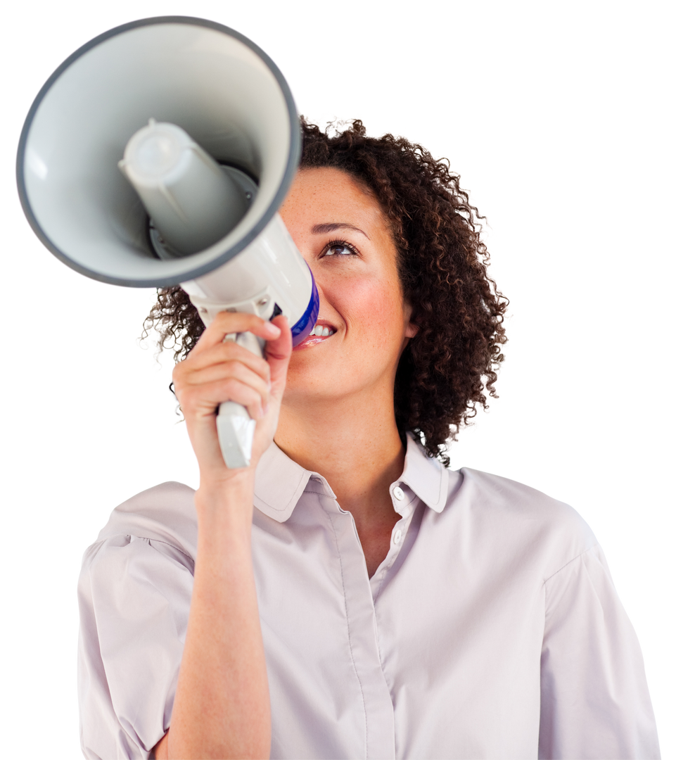 Transparent background woman talking on megaphone marketing concept - Download Free Stock Images Pikwizard.com