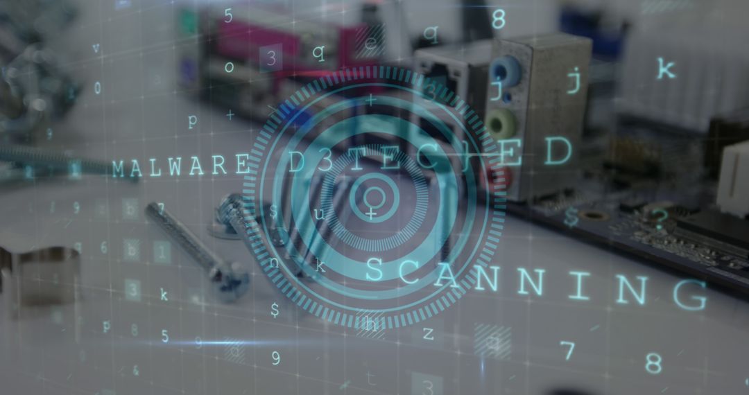 Digital Security Concept with Electronics and Malware Detection Overlay