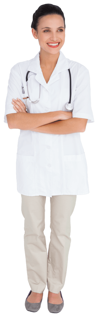 Transparent Smiling Nurse with Stethoscope and Arms Crossed