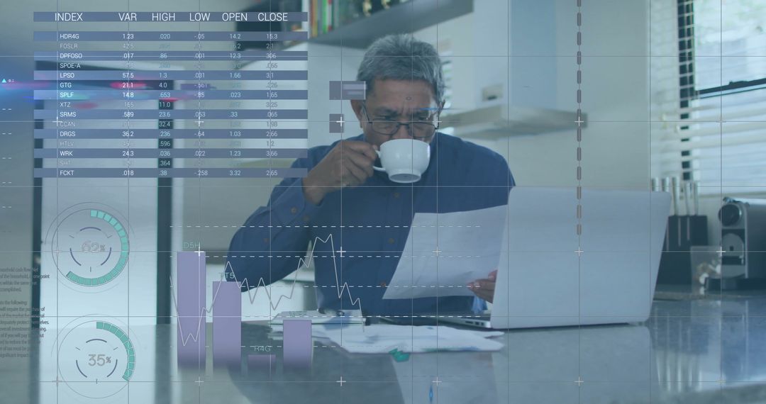 Senior Man Analyzing Financial Data with Laptop