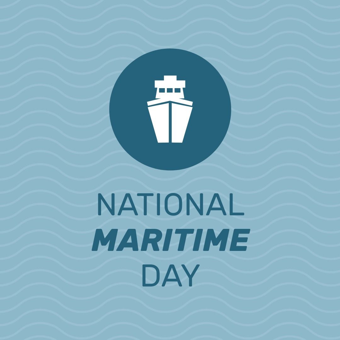 National Maritime Day Celebration Design with Ship Icon and Blue Wave Background - Download Free Stock Templates Pikwizard.com