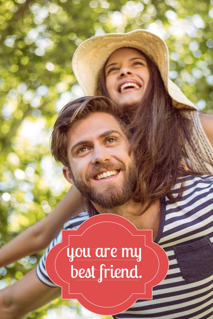 Joyful Couple Enjoying Summer Piggyback Ride