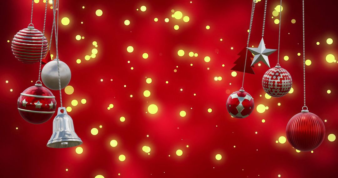 Festive Christmas Baubles with Bokeh Lights on Red Background - Free Images, Stock Photos and Pictures on Pikwizard.com