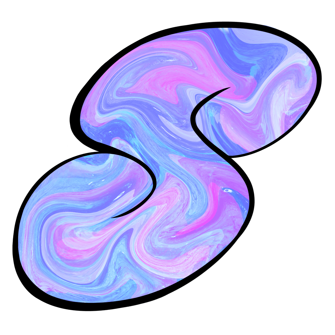 Fluid S-Shaped Collage with Pastel Marbling on Transparent B ackground