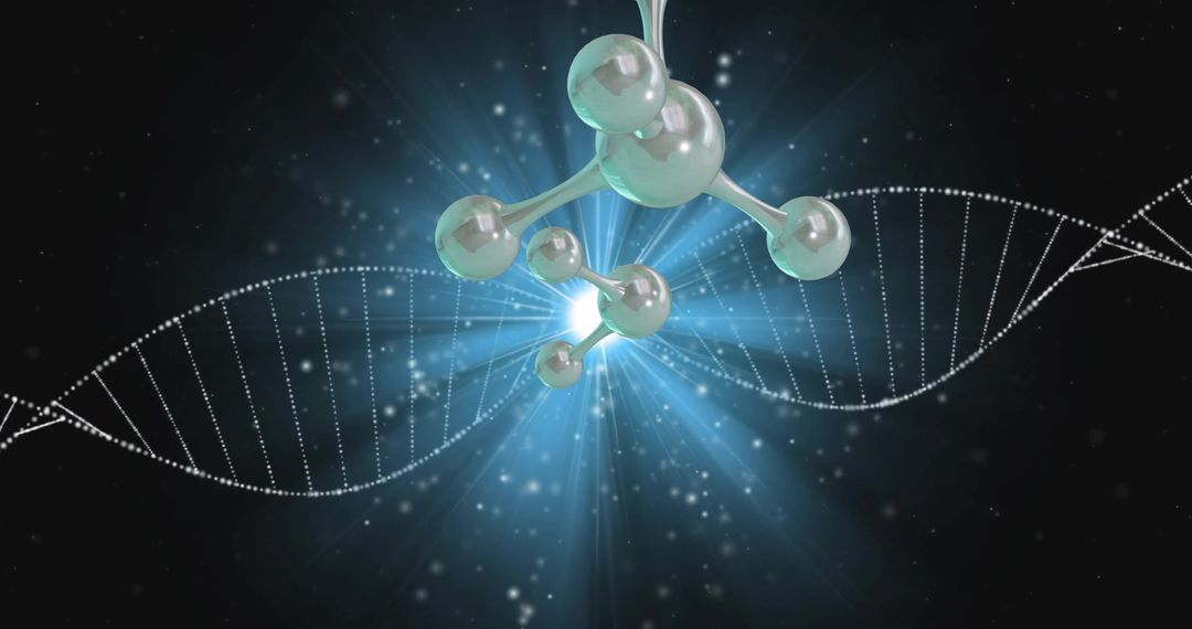 Floating Molecules Over DNA Strand in Scientific Digital Background
