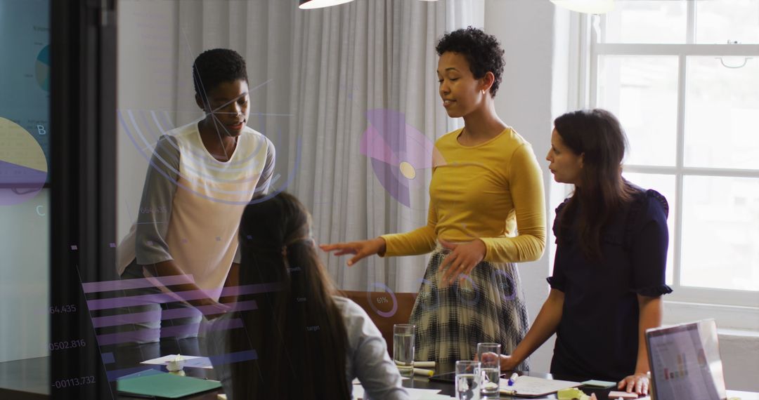 Diverse Business Team Discussing with Digital Data Overlay