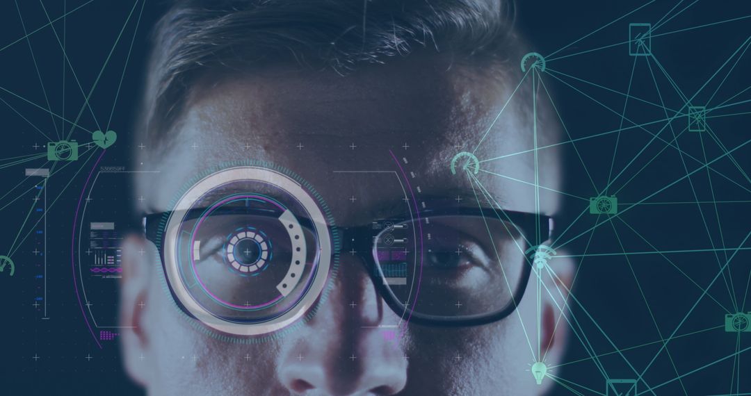 Man with Augmented Reality Vision and Digital Connections