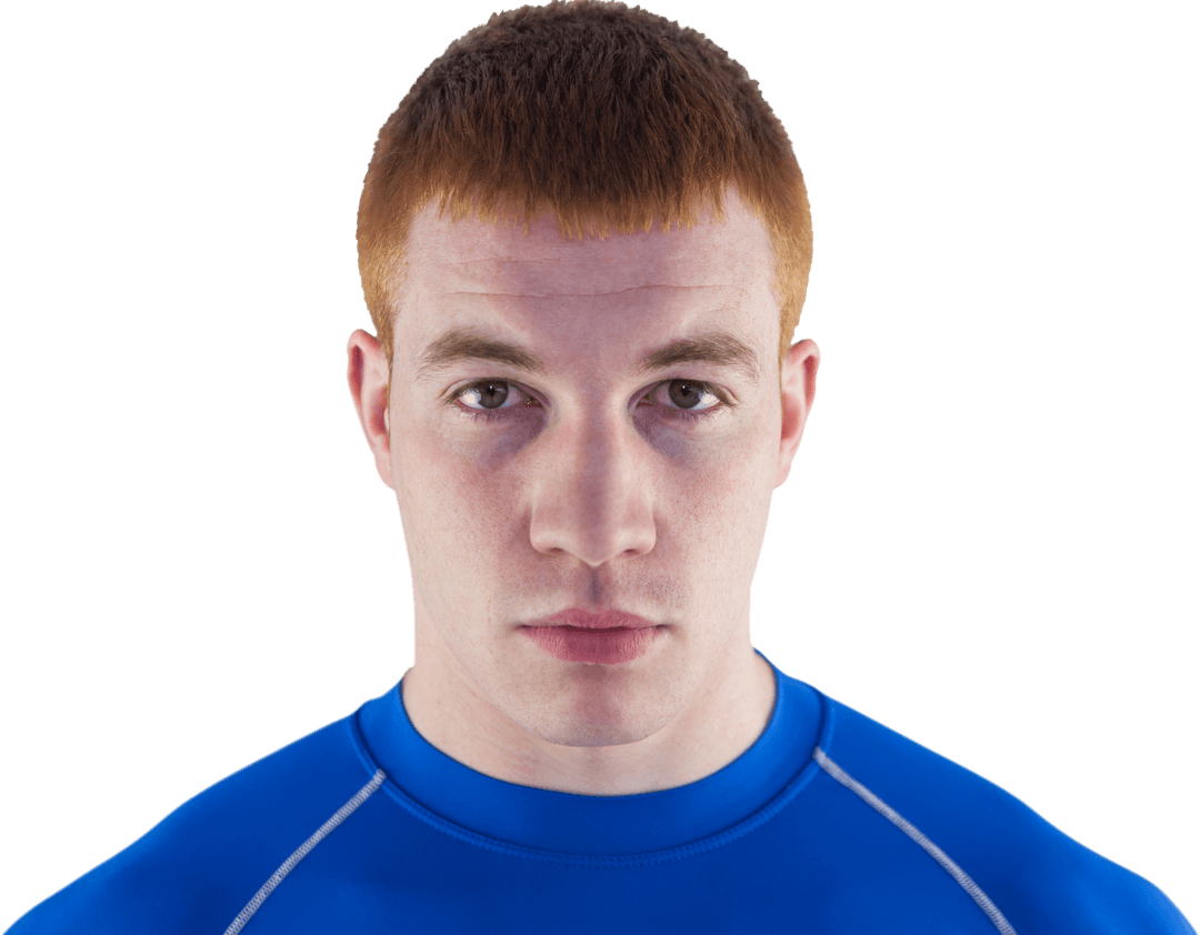 Frowning Transparent Portrait of Rugby Player in Blue Uniform