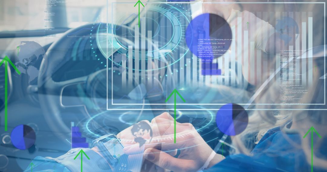 Woman Using Car Technology with Futuristic Data Interface