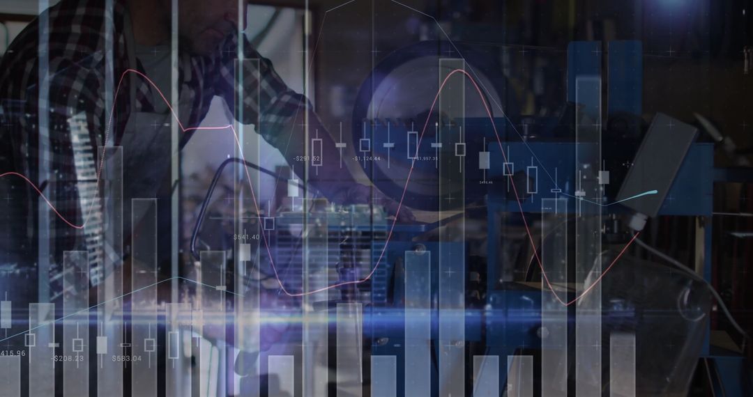 Technician Enhancing Machine with Data Analytics Overlay