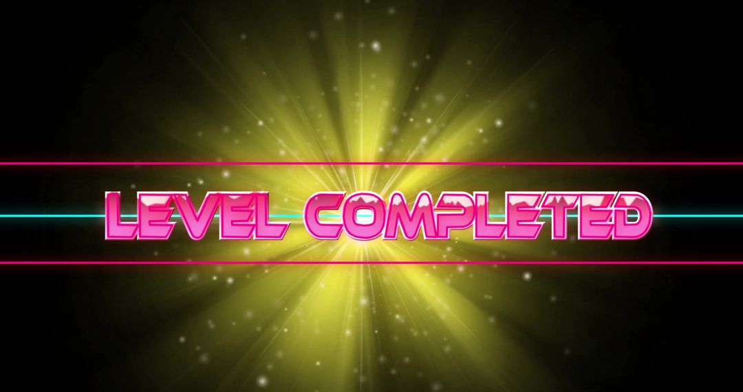 Neon Level Completed Banner with Futuristic Glow