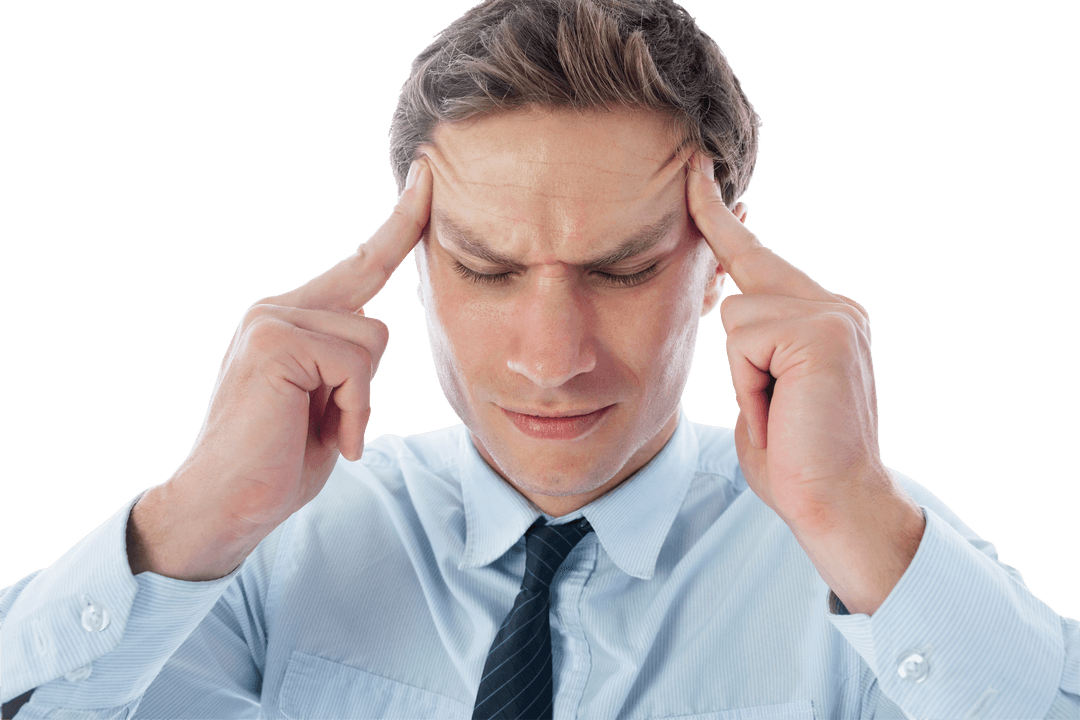 Caucasian Businessman Concentrating Isolated on Transparent Background
