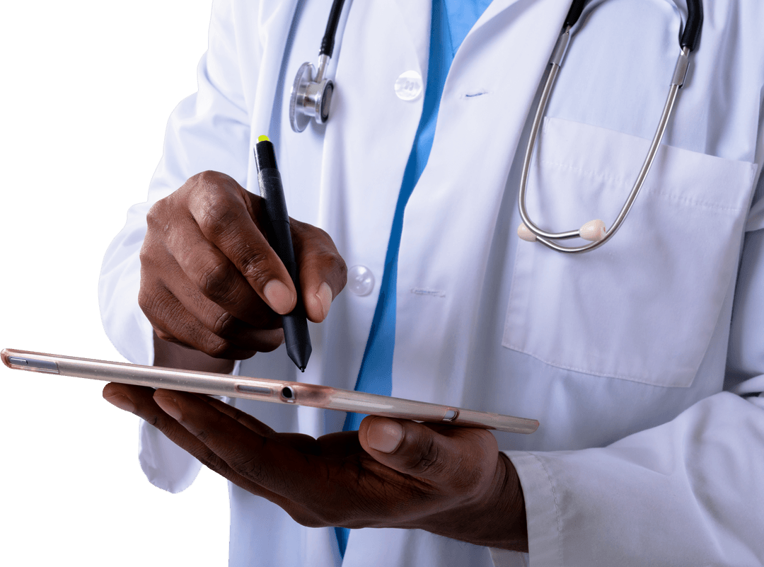 Transparent Image of Doctor Using Digital Tablet in Healthcare Setting