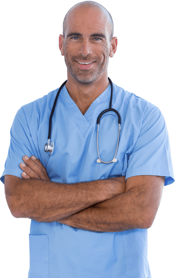 Smiling Male Doctor with Stethoscope on Transparent Background