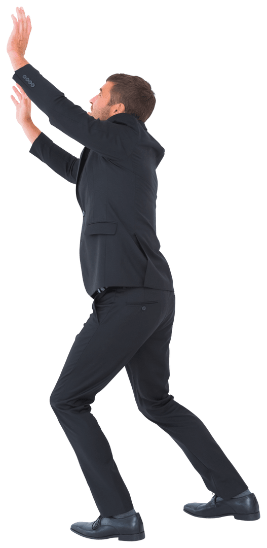 Transparent Businessman Pushing Barrier and Copy Space