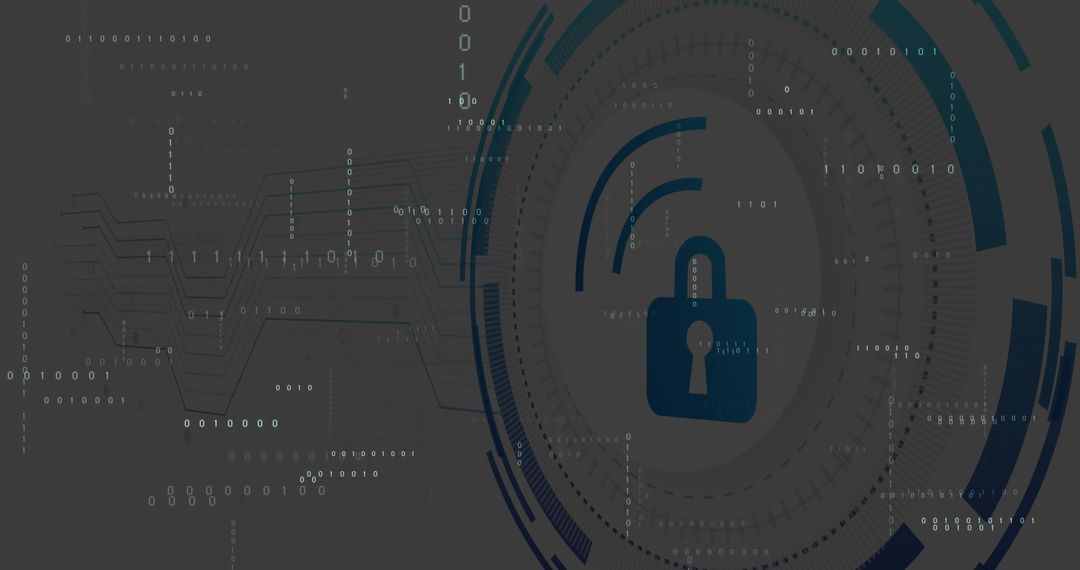 Cybersecurity Lock Icon with Digital Binary Code on Dark Background
