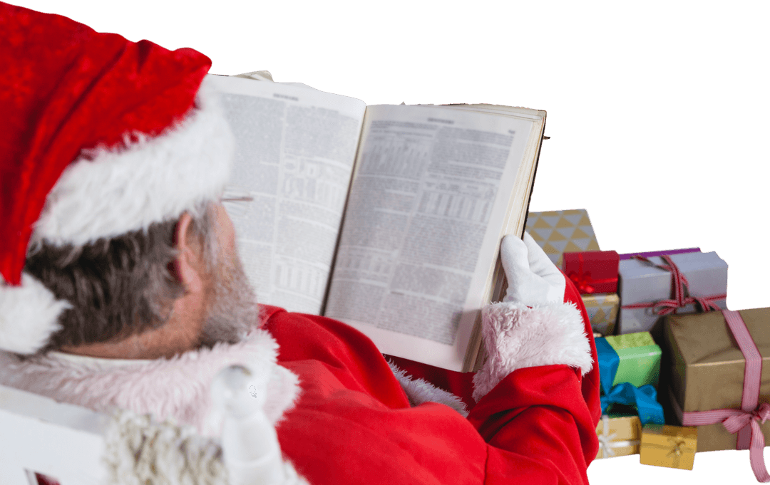 Transparent Christmas Santa Claus Reading with Gifts