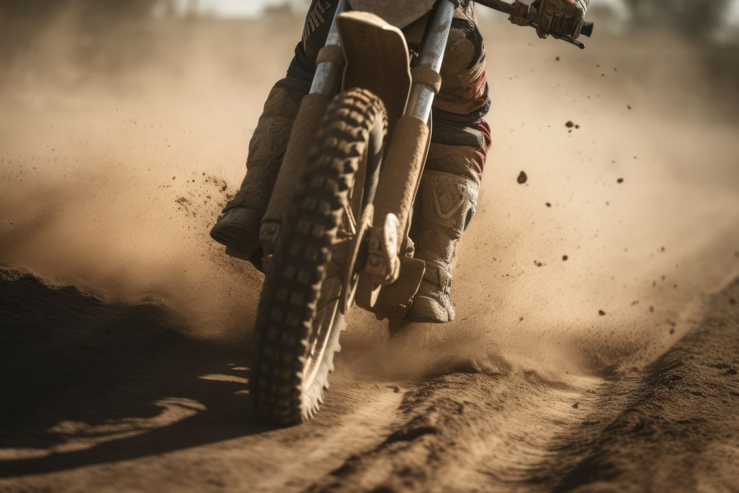 Close up of man riding racing bike on dirt track, created using generative ai technology - Free Images, Stock Photos and Pictures on Pikwizard.com