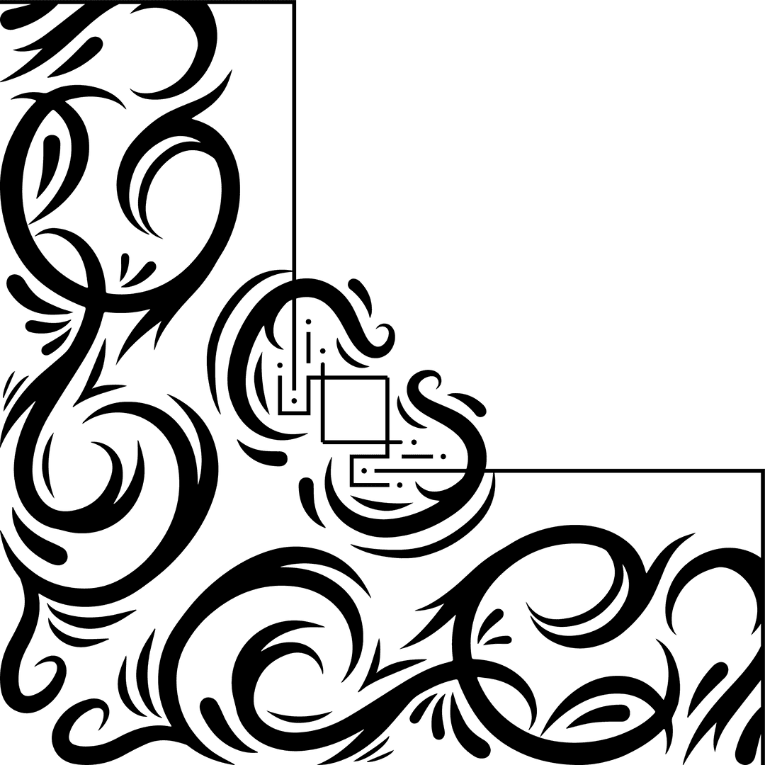 Elegant Decorative Swirl Corner in Black on Transparent Background