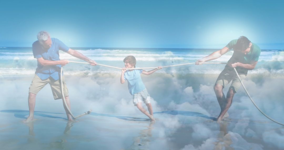 Family Bonding at Beach: Generations Enjoying Tug-of-War