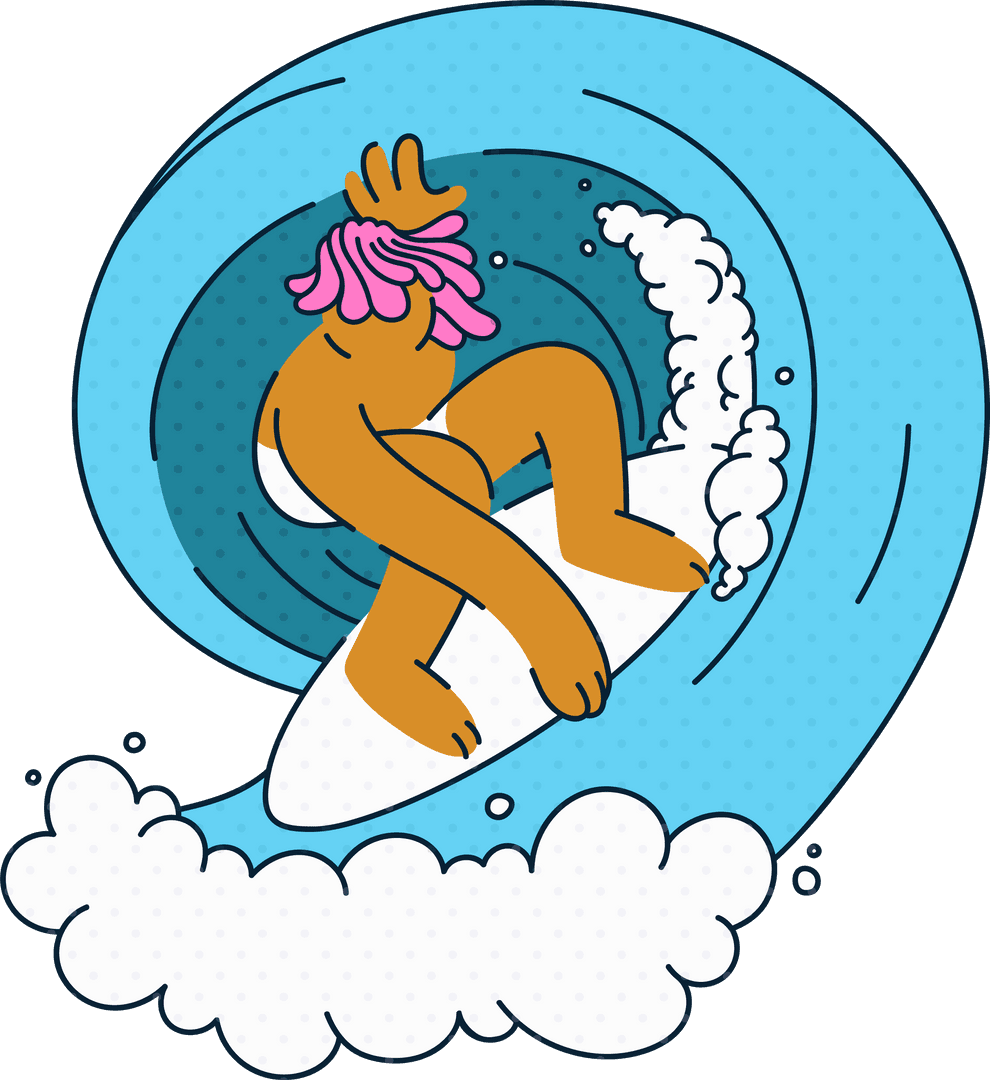 Surfer Riding Dynamic Turquoise Wave on Transparent Background