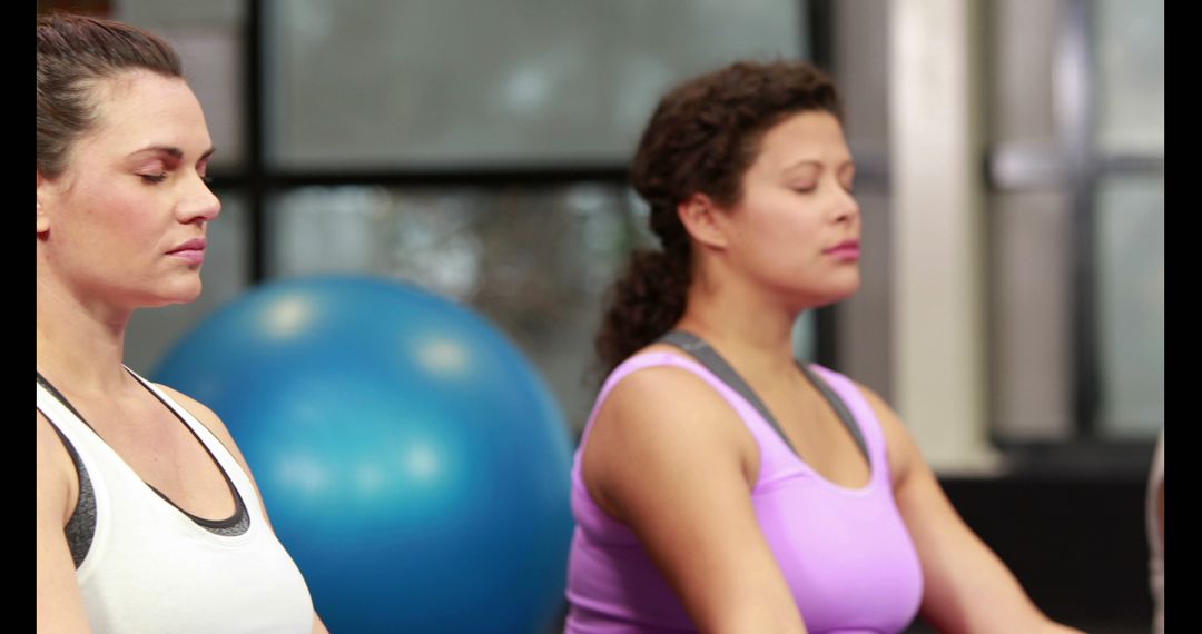 Women Meditating in Yoga Class with Exercise Ball - Free Images, Stock Photos and Pictures on Pikwizard.com