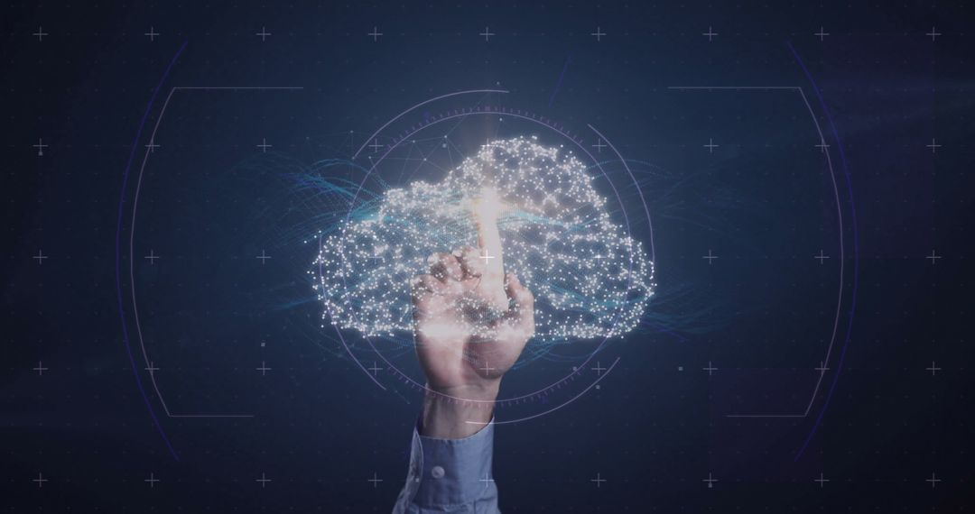 Futuristic Interface Cloud Connectivity Concept with Hand Interaction