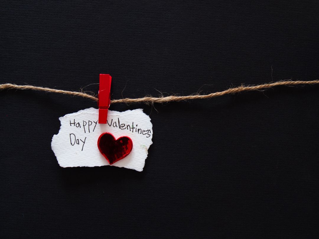 Handwritten Valentine's Day Card with Red Heart Peg on Twine