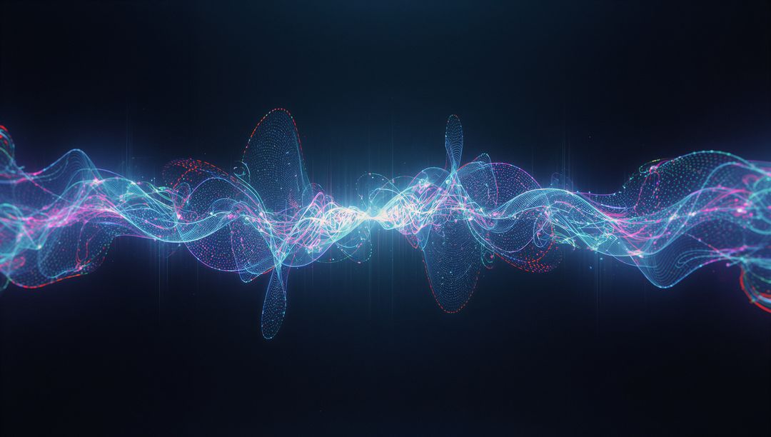 Bright Neon Waveform with Glowing Particles in Digital Space