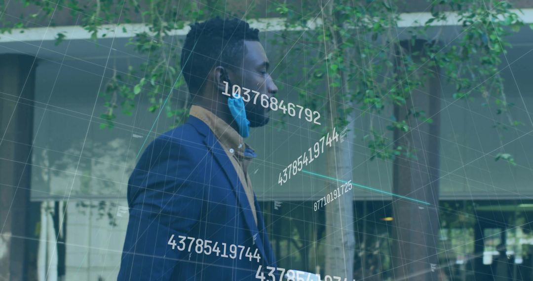 Corporate Executive with Data Overlay in Urban Plaza Environment