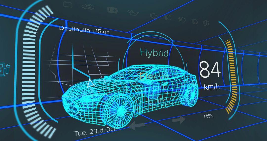 Futuristic Hybrid Car Dashboard with Digital Display