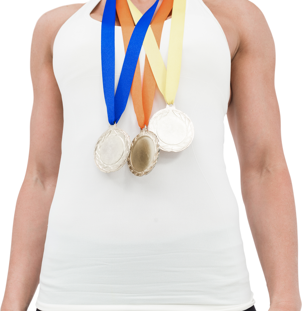 Female Champion Athlete Transparent Displays Gold Silver Medals - Download Free Stock Images Pikwizard.com