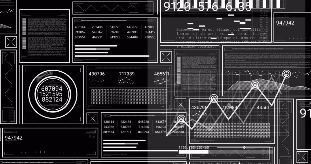 Digital Technology Interface with Data Analysis on Black Background
