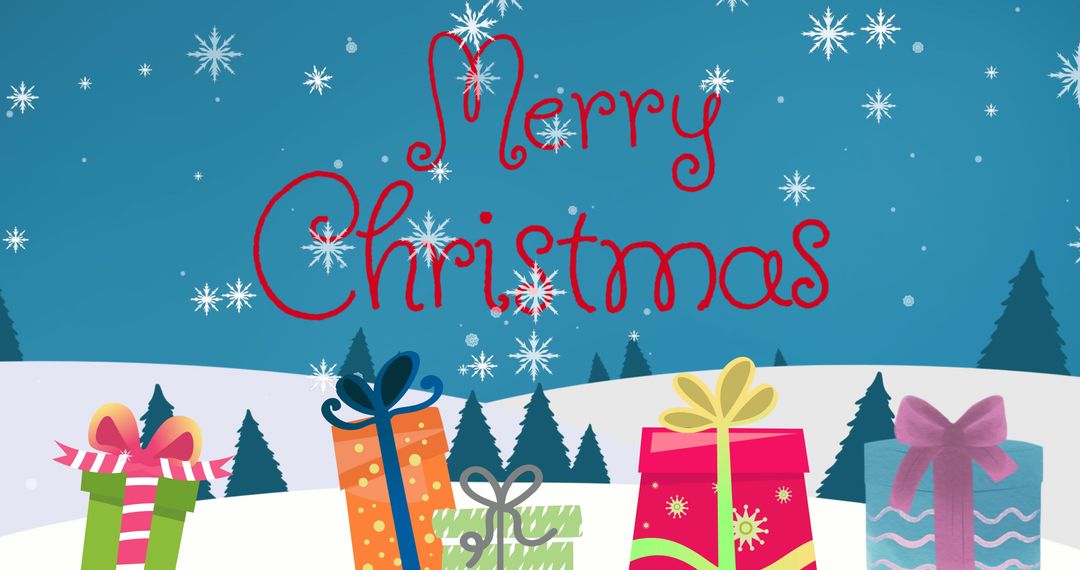 Festive merry christmas card with colorful presents