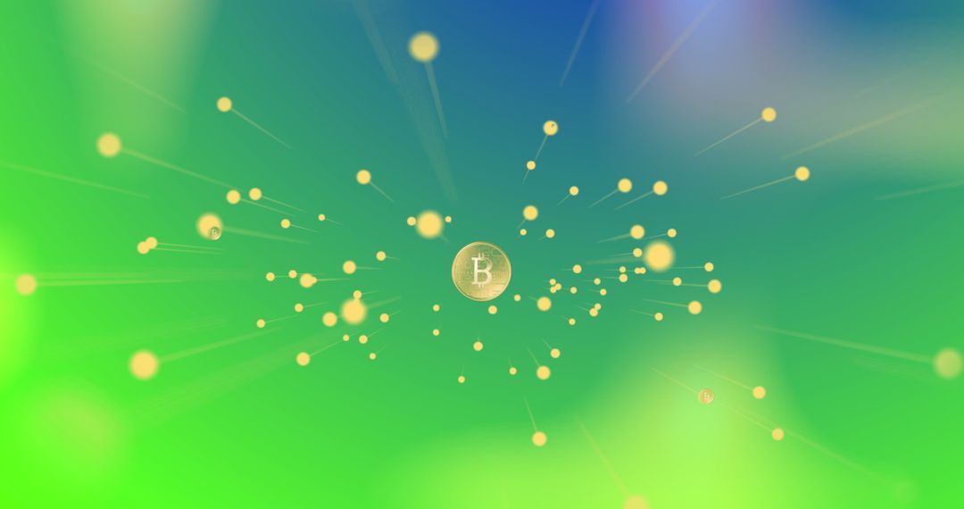 Abstract Bitcoin Digital Network Visual on Green Background