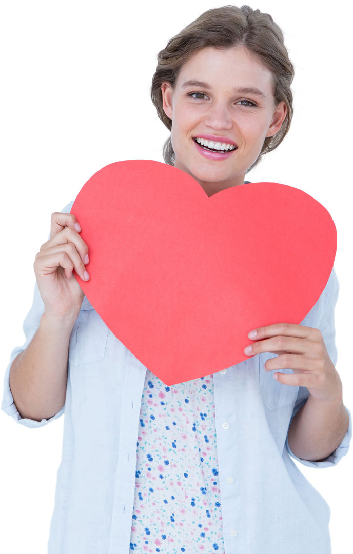 Smiling Woman Holding Red Heart Poster Transparent Background - Download Free Stock Images Pikwizard.com