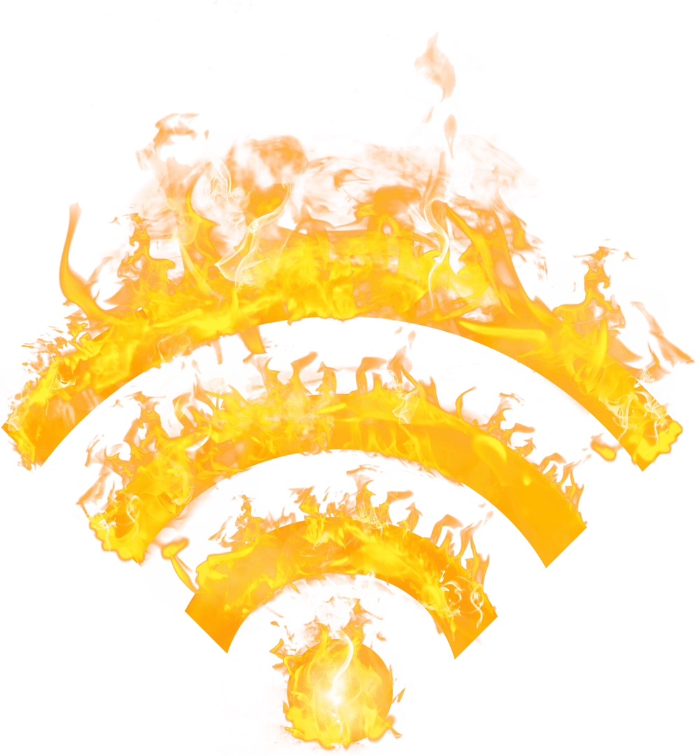 Flaming WiFi Symbol Illustrating Digital Heat on Transparent Background