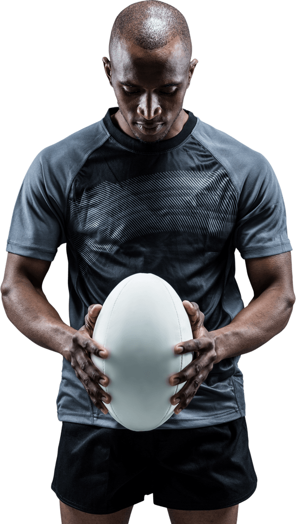 Thoughtful Rugby Athlete Pondering Interactions Transparent Background