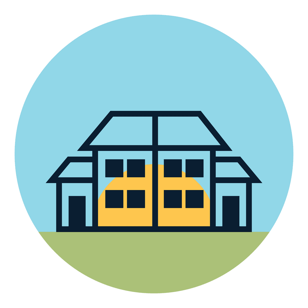 Stylized House Icon in Blue Circle on Transparent Background