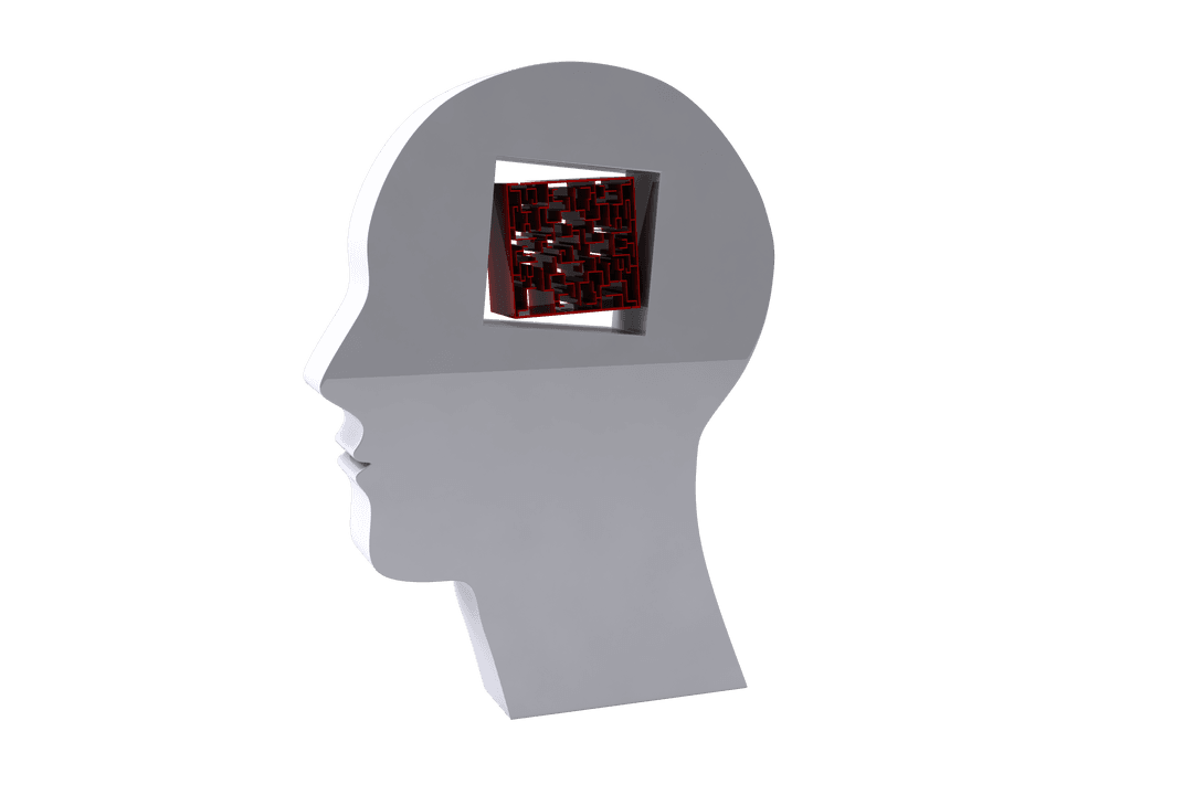 Transparent Head Illustration with Red Maze Insides