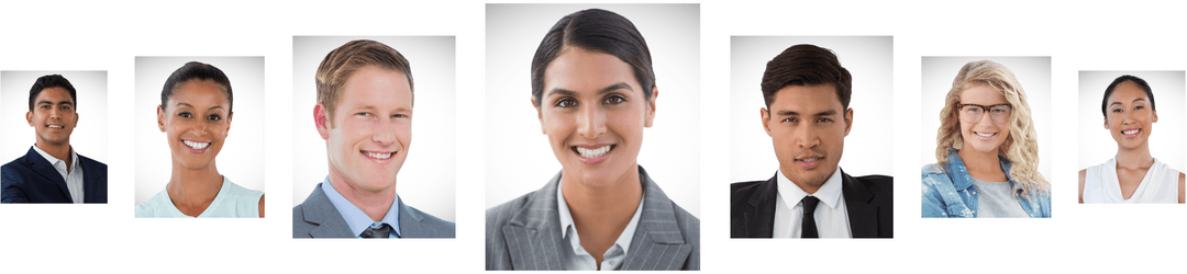 Transparent Collage of Smiling Professional Portraits and Faces