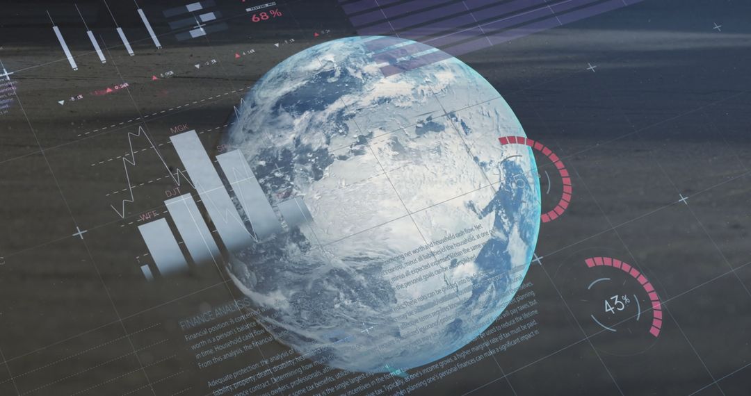 Rotating Globe with Holographic Digital Infographics