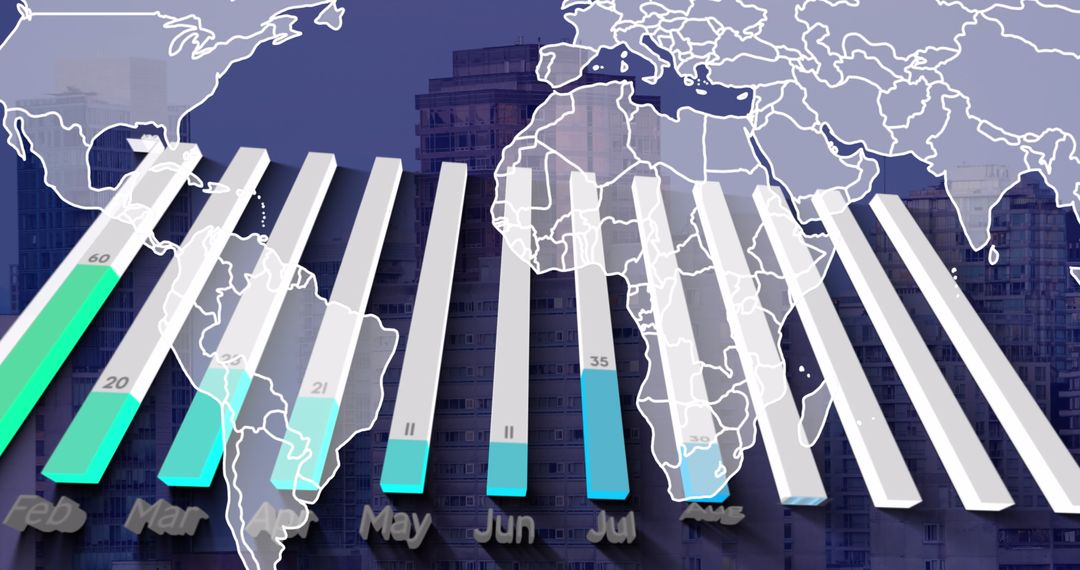 3D Bar Graphs over World Map Showcasing Data Trends