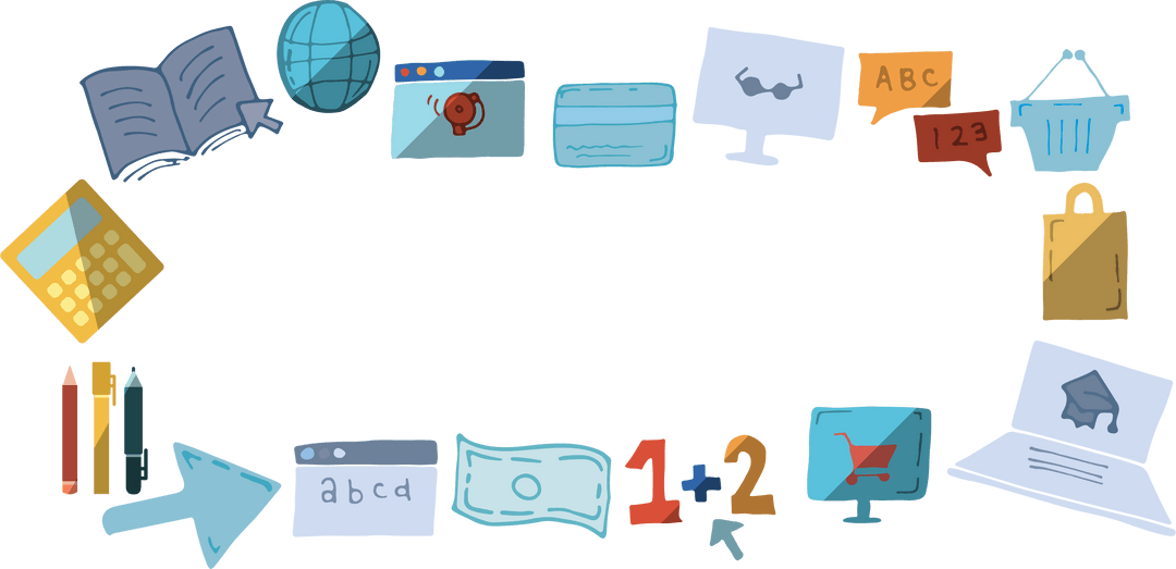 Transparent Digital Education and Communication Icons Set