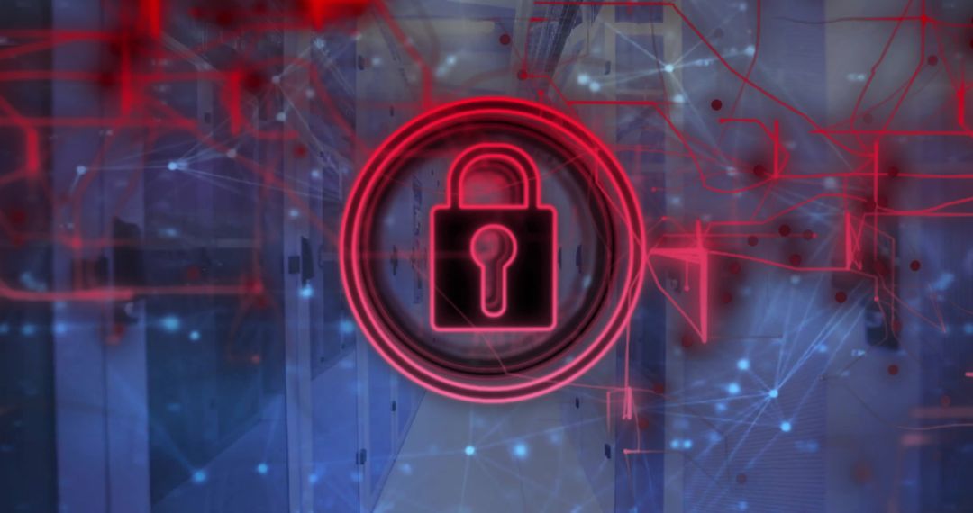 Digital Padlock Cyber Security Over Computer Servers