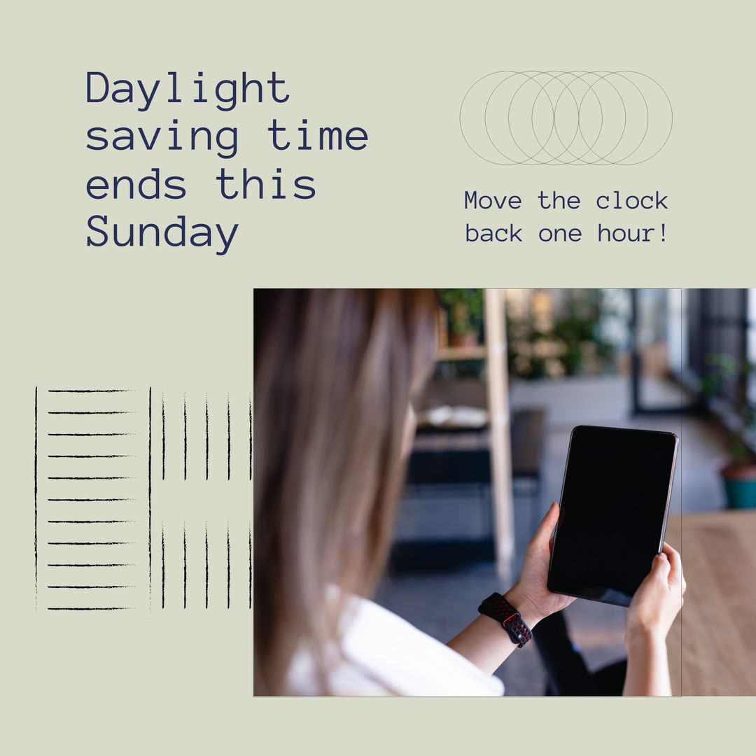 Daylight Saving Time Reminder with Businesswoman Using Tablet