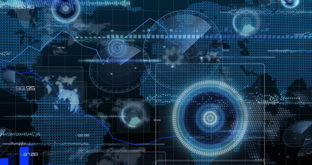 Digital Global Network with HUD Interface and Floating Data Points - Free Images, Stock Photos and Pictures on Pikwizard.com
