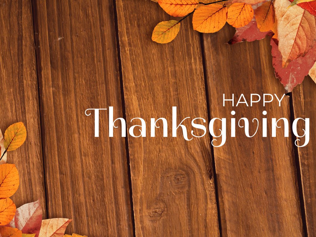 Happy Thanksgiving Greeting Autumn Leaves Wooden Background - Download Free Stock Templates Pikwizard.com