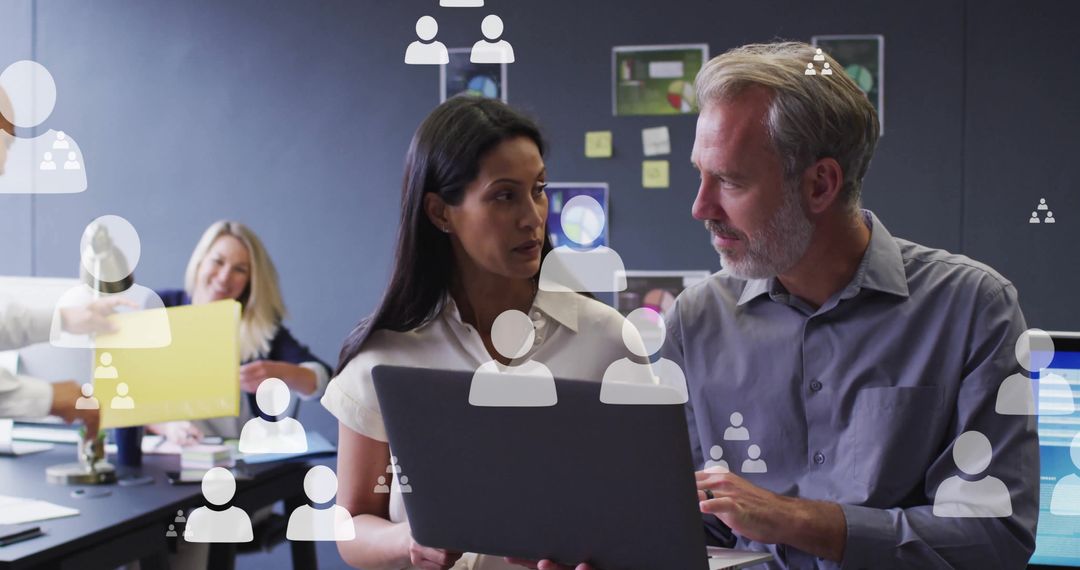 Diverse Business Team Collaborating with Digital Connection Icons