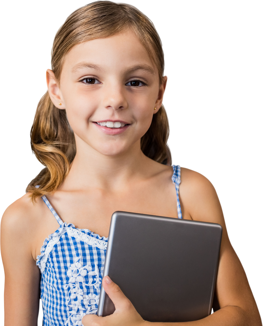 Smiling Young Girl Holding Tablet on Transparent Background - Download Free Stock Images Pikwizard.com